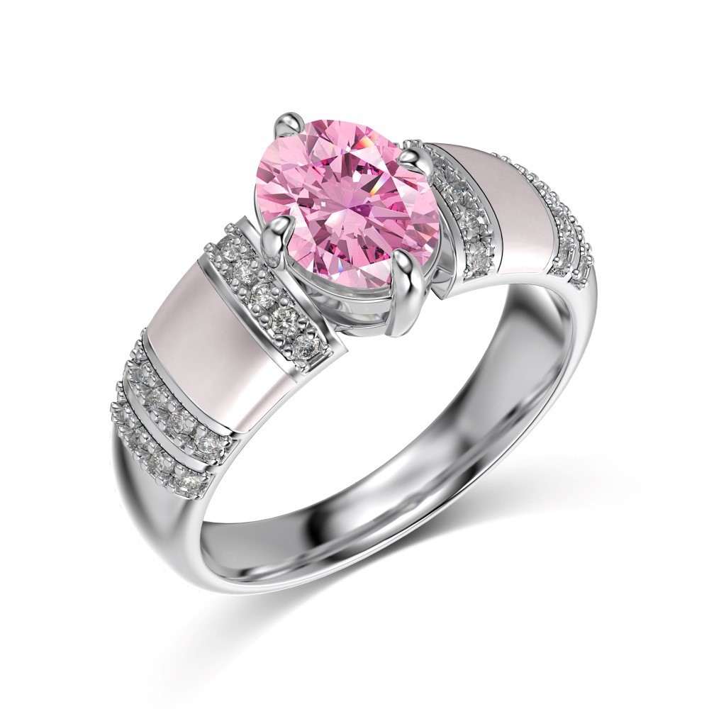Anillo de moda de plata esterlina S925 con incrustaciones de circonita rosa y fritilaria ovalada