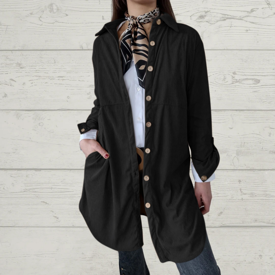 Chaqueta de pana con bolsillo de solapa para camisa de mujer