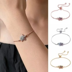 Pulsera ajustable de tortuga marina con brillantes diamantes de imitación - Joyería delicada