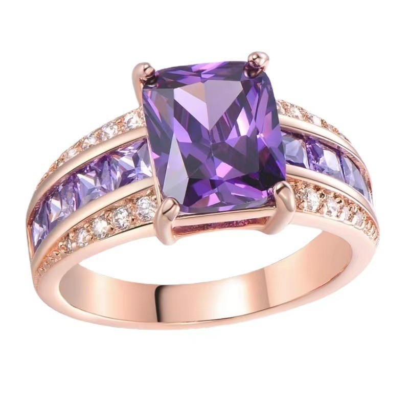 Elegante conjunto de anillos de zafiro y amatista