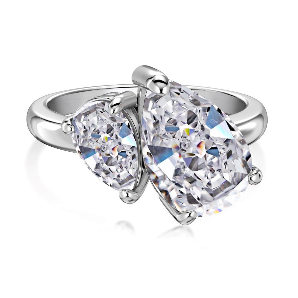 Elegante anillo de gota de agua en forma de pera blanca en plata esterlina S925