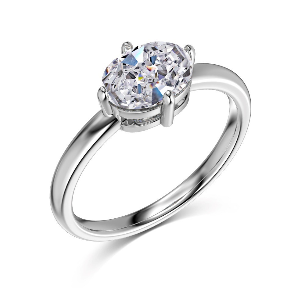 Anillo ovalado de plata S925 con un diamante blanco - Accesorios de moda sencillos