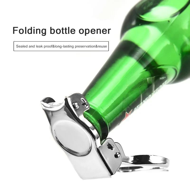 Abridor de botellas plegable con tapa