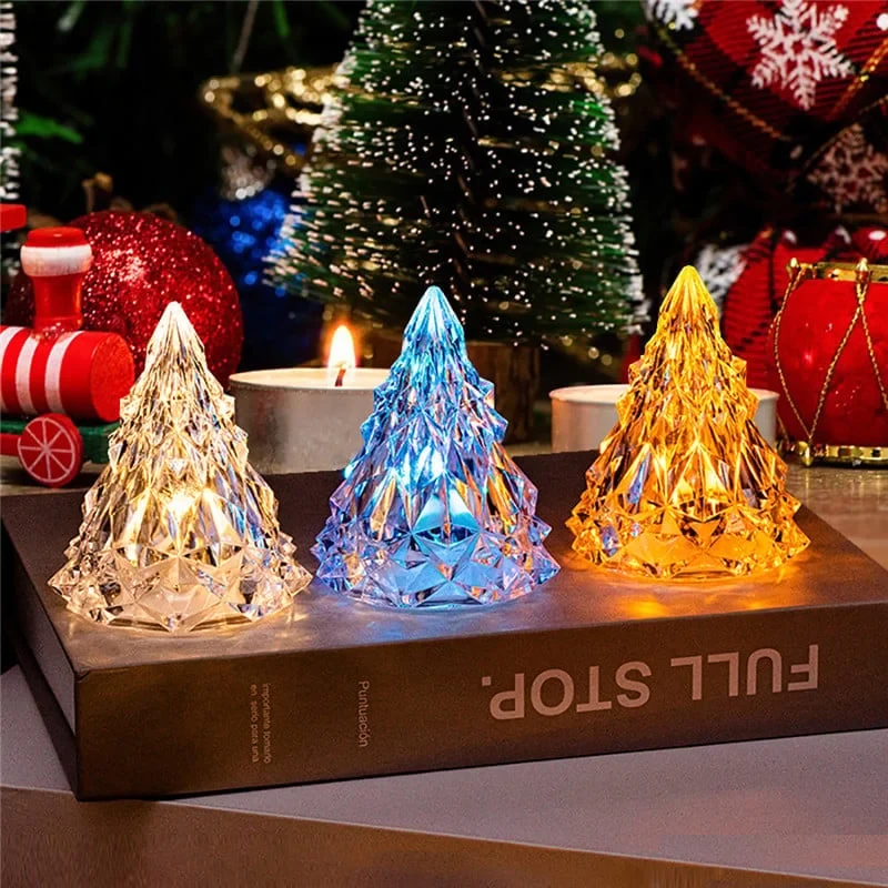 Luz de noche de cristal mini árbol de Navidad luz LED sin llama