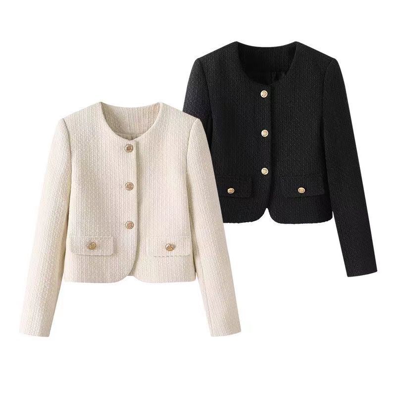 Abrigo retro de cuello redondo estilo francés para mujer