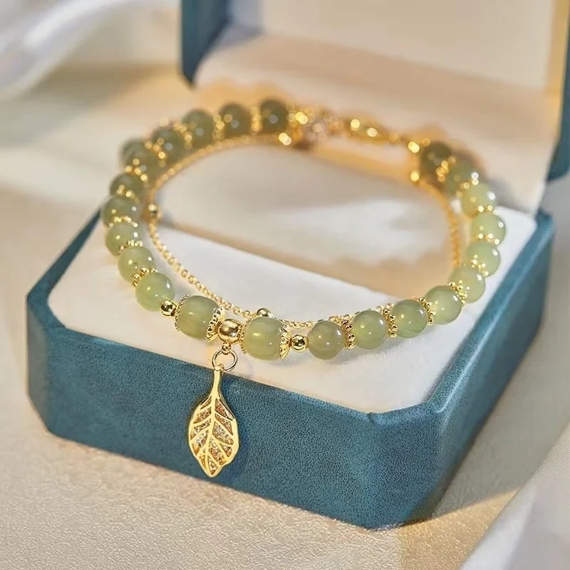 Brazalete de hoja de oro de la suerte de jade Wotian