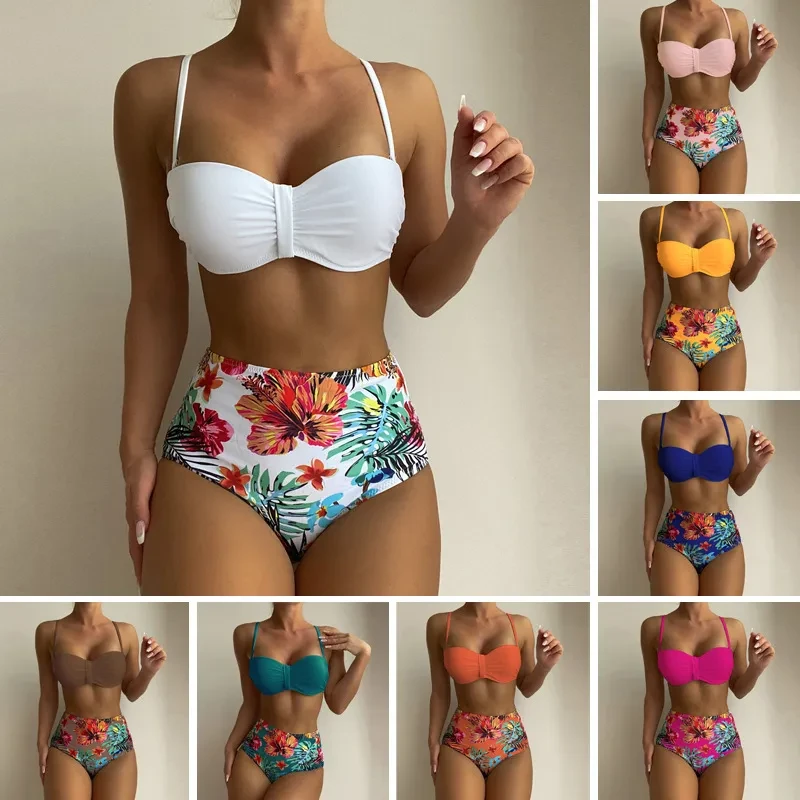 Trajes de baño de dos piezas con tirantes finos y estampado floral para mujer