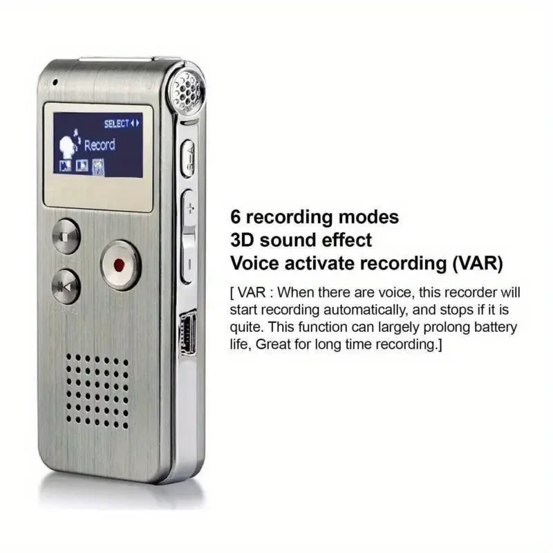 Grabadora de voz digital MP3 multifuncional recargable de 8 GB y 650 horas de duración