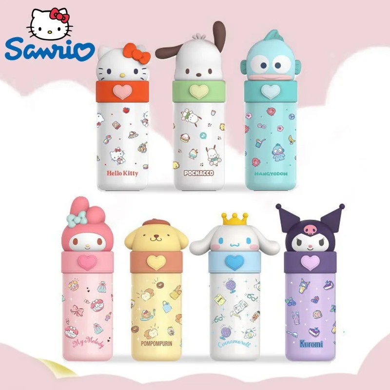 Vaso de agua Sanrio Hello Kitty de 350 ml, termo Kawaii My Melody, vaso de jugo Kuromi con dibujos animados de anime, botella de agua térmica para niños.