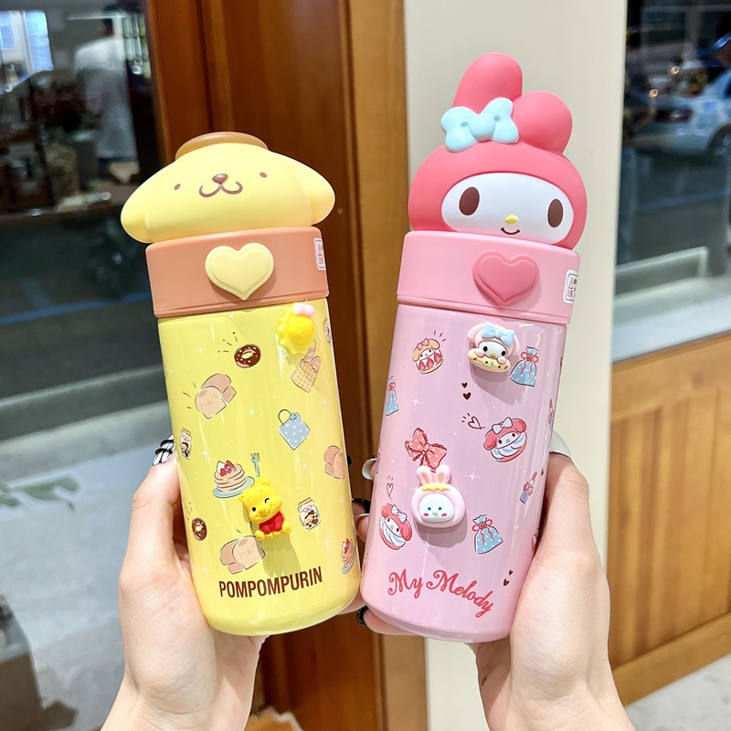 Vaso de agua Sanrio Hello Kitty de 350 ml, termo Kawaii My Melody, vaso de jugo Kuromi con dibujos animados de anime, botella de agua térmica para niños.