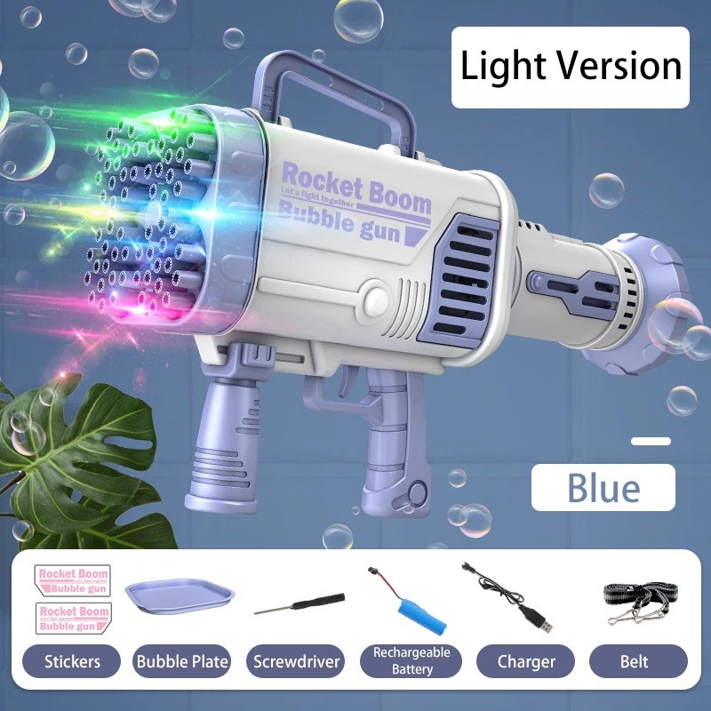 Máquina de burbujas Gatling de 64 agujeros: juguete eléctrico automático con burbujas intermitentes para niños