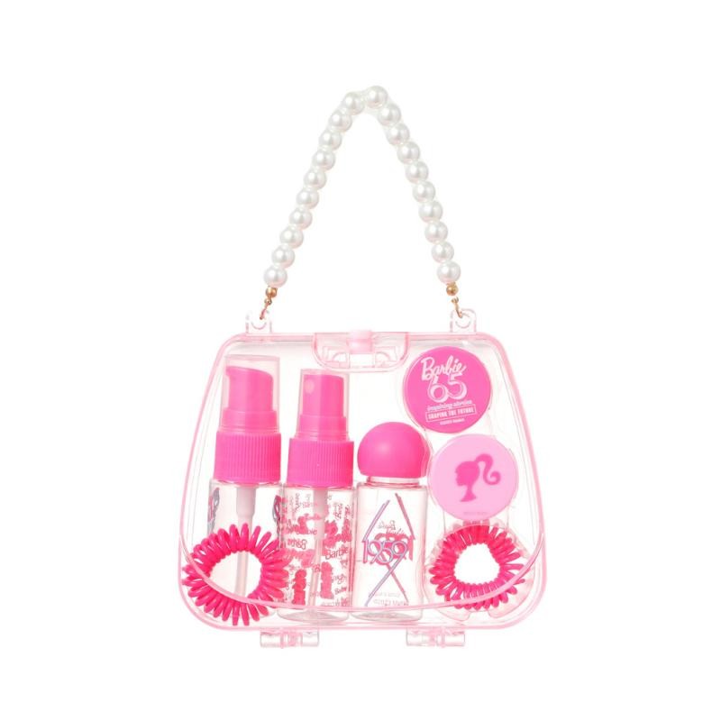 Miniso Barbie - Set de biberones dispensadores, bolso de mano con forma de corazón, bolsa de almacenamiento de 7 biberones dispensadores