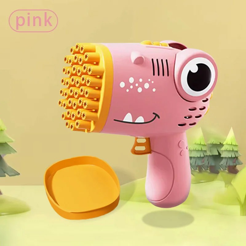 Pistola de burbujas de dinosaurio de 40 agujeros: máquina de burbujas eléctrica 2 en 1 para niños