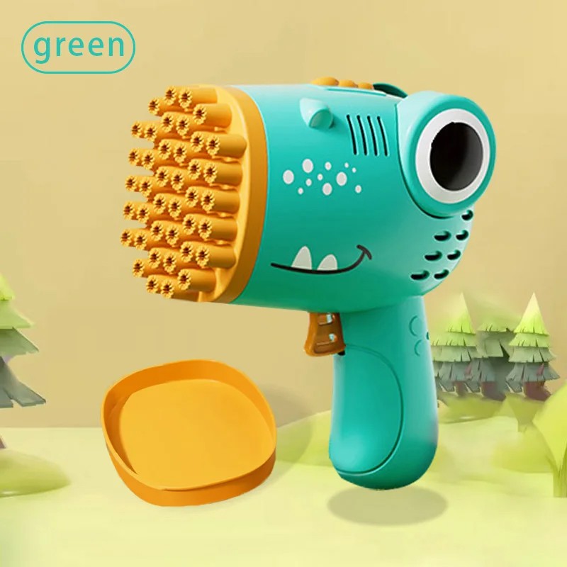 Pistola de burbujas de dinosaurio de 40 agujeros: máquina de burbujas eléctrica 2 en 1 para niños