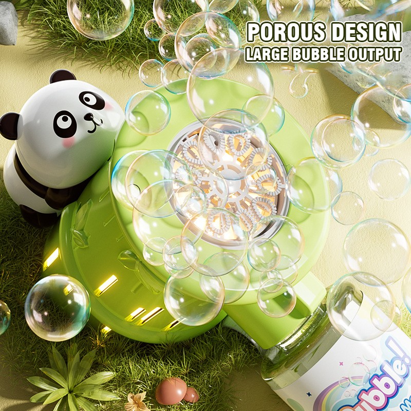 Pistola de burbujas Panda de 10 agujeros: soplador de burbujas automático de mano con luces