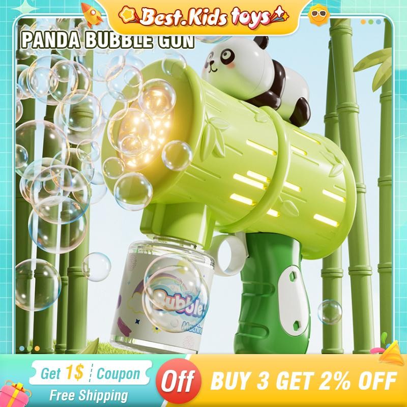 Pistola de burbujas Panda de 10 agujeros: soplador de burbujas automático de mano con luces