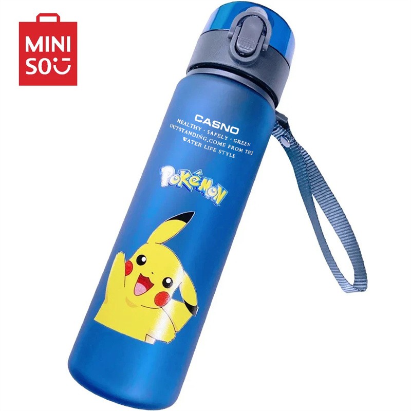 Botella de agua potable MINISO Pikachu de 560 ml, taza de café portátil de gran capacidad, a prueba de fugas, duradera y con dibujos animados.