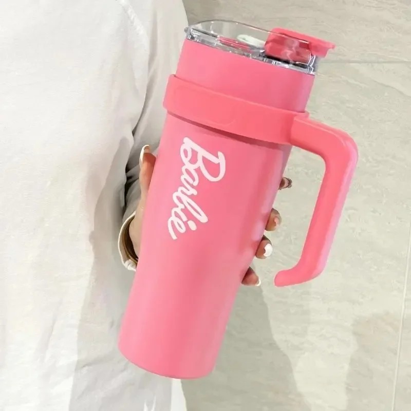 Botella de agua MINISO Barbie de acero inoxidable de gran capacidad de 1600 ml con aislamiento térmico, color rosa, para niñas