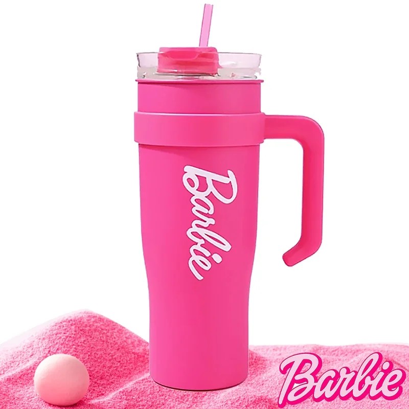 Botella de agua MINISO Barbie de acero inoxidable de gran capacidad de 1600 ml con aislamiento térmico, color rosa, para niñas