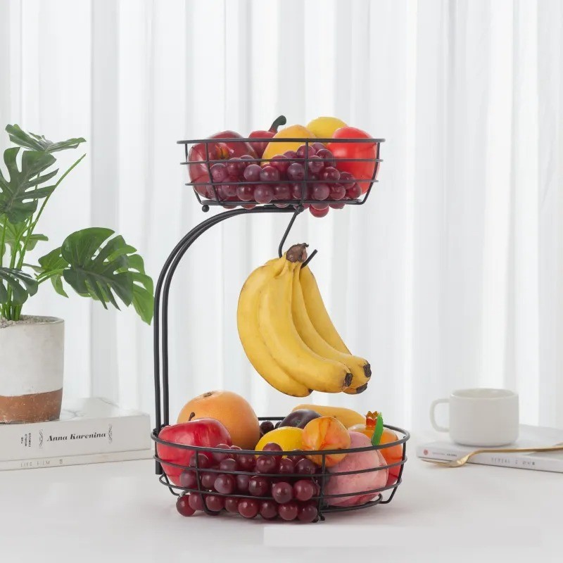Cesta de frutas creativa de doble capa para el hogar