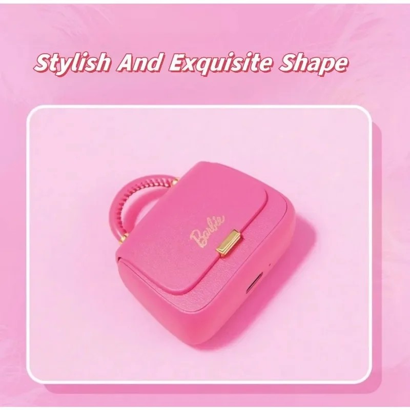 Audífonos Bluetooth TWS originales MINISO Barbie, color rosa, con forma de bolso creativo y bonito, ideal como regalo navideño para niñas.