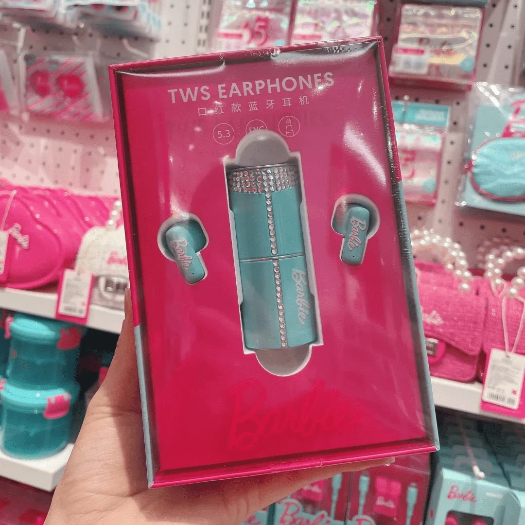 Audífonos Bluetooth TWS originales MINISO Barbie, color rosa, con forma de bolso creativo y bonito, ideal como regalo navideño para niñas.