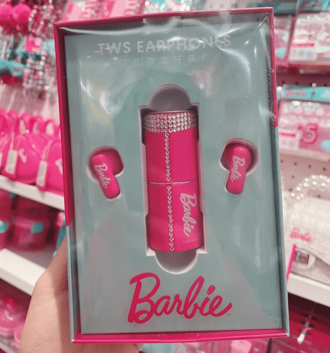 Audífonos Bluetooth TWS originales MINISO Barbie, color rosa, con forma de bolso creativo y bonito, ideal como regalo navideño para niñas.