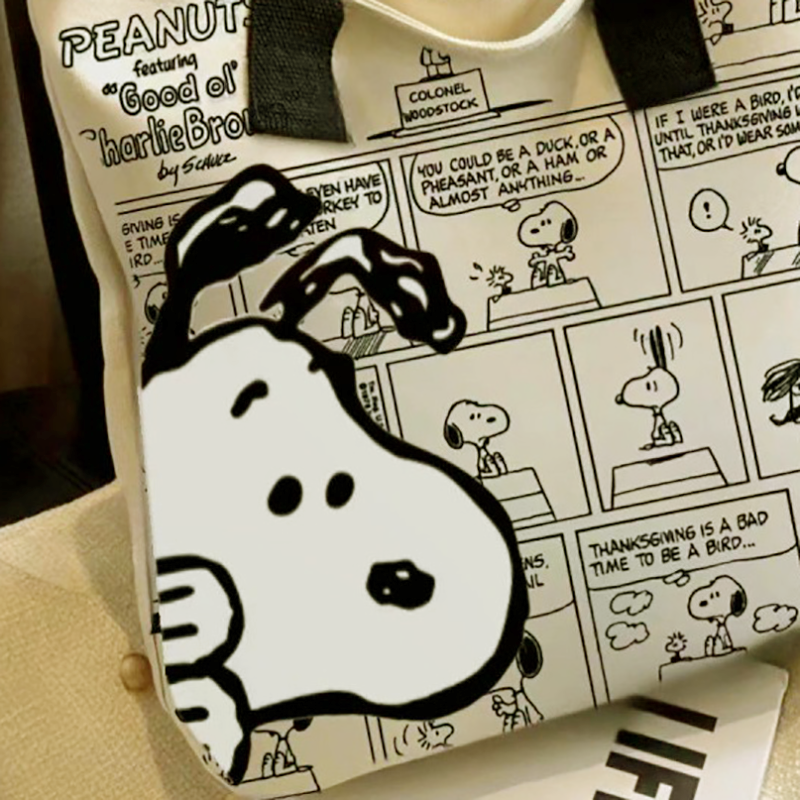 MINISO - Bolso de lona con estampado de Snoopy, gran capacidad, informal, versátil, para compras y para el hombro