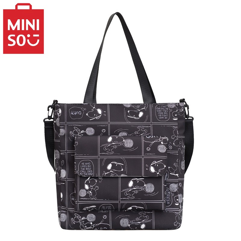 MINISO Bolso de mano con estampado de Snoopy, moderno, de gran capacidad, informal, de un solo hombro, de nailon rosa