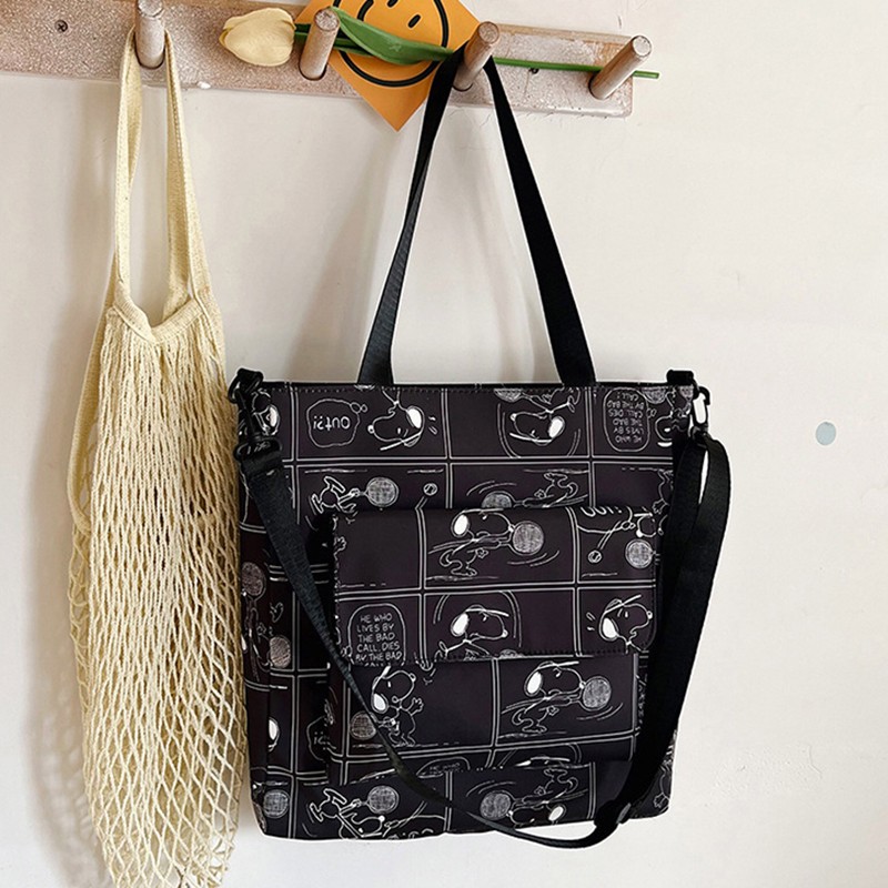 MINISO Bolso de mano con estampado de Snoopy, moderno, de gran capacidad, informal, de un solo hombro, de nailon rosa
