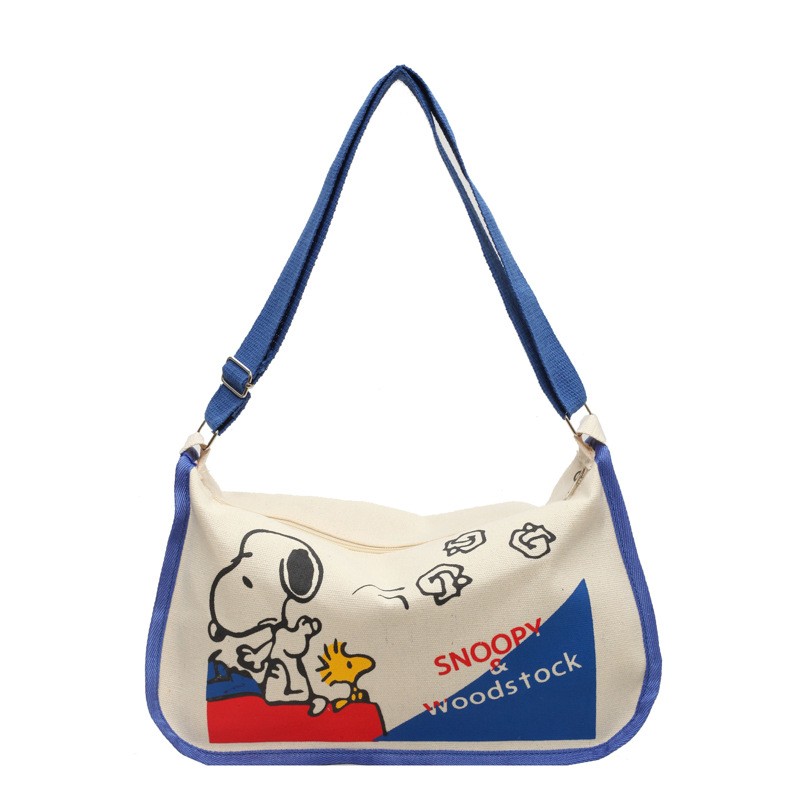 Bolso de lona MINISO con estampado de Snoopy, de gran capacidad, con un solo hombro, tipo bola de masa, bandolera para mujer