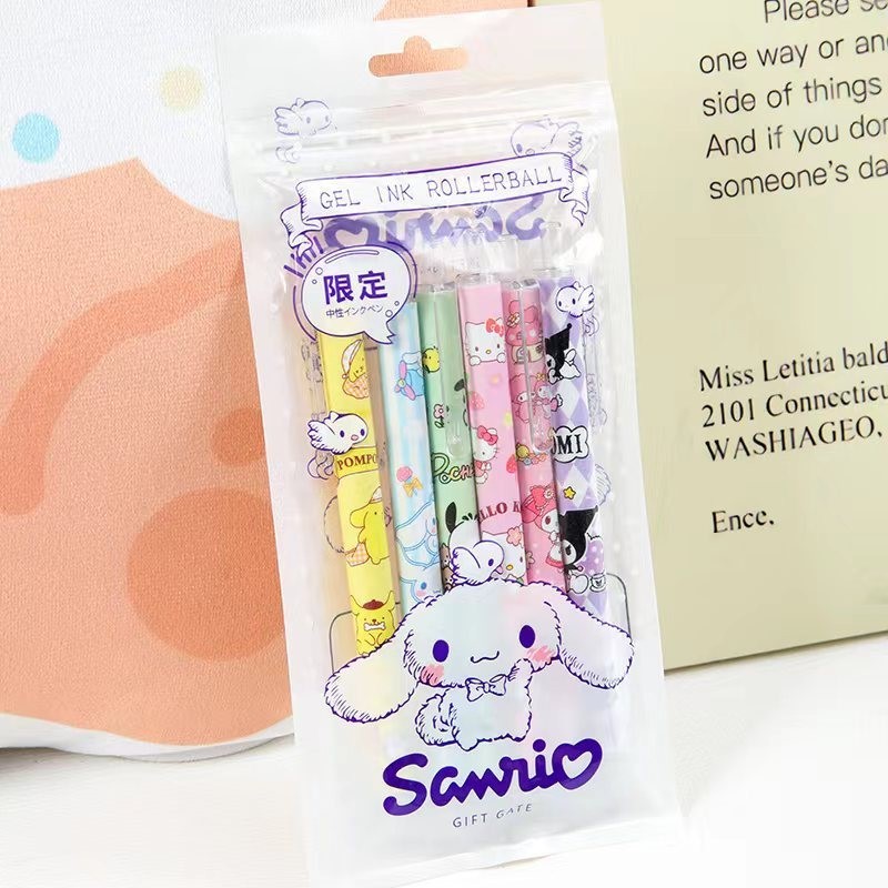 Juego de 6 bolígrafos de gel Kawaii Sanrio Hello Kitty de 0,5 mm, bonitos bolígrafos de gel Kuromi Press con dibujos animados para niños, escuela, estudiantes, papelería, regalo