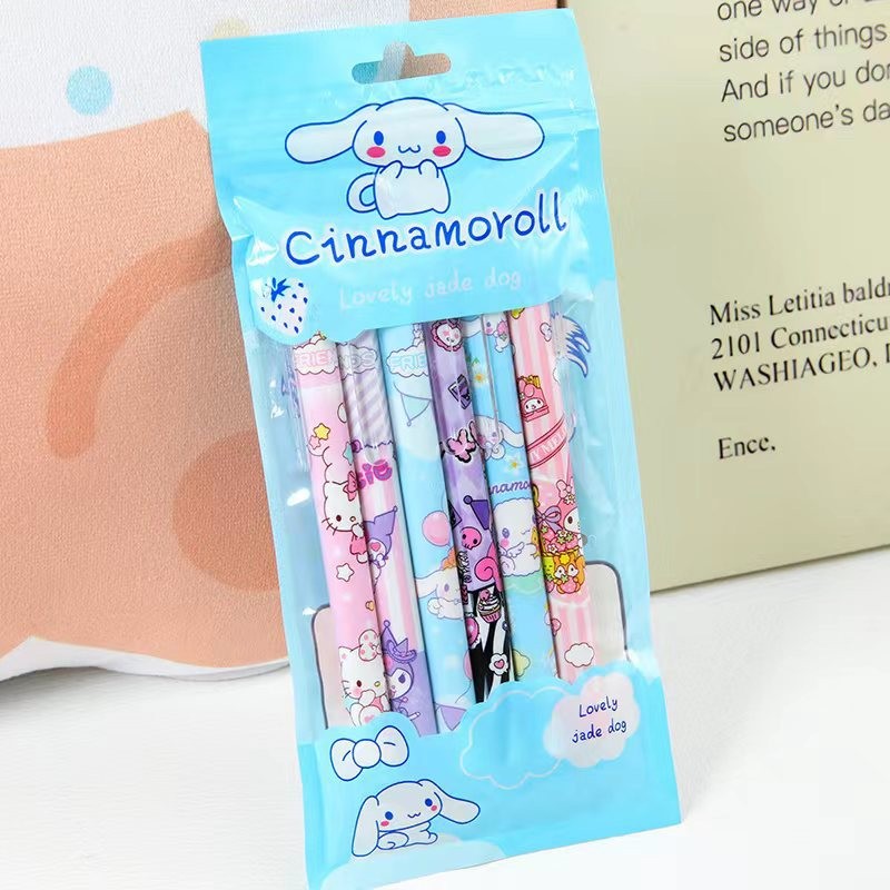 Juego de 6 bolígrafos de gel Kawaii Sanrio Hello Kitty de 0,5 mm, bonitos bolígrafos de gel Kuromi Press con dibujos animados para niños, escuela, estudiantes, papelería, regalo