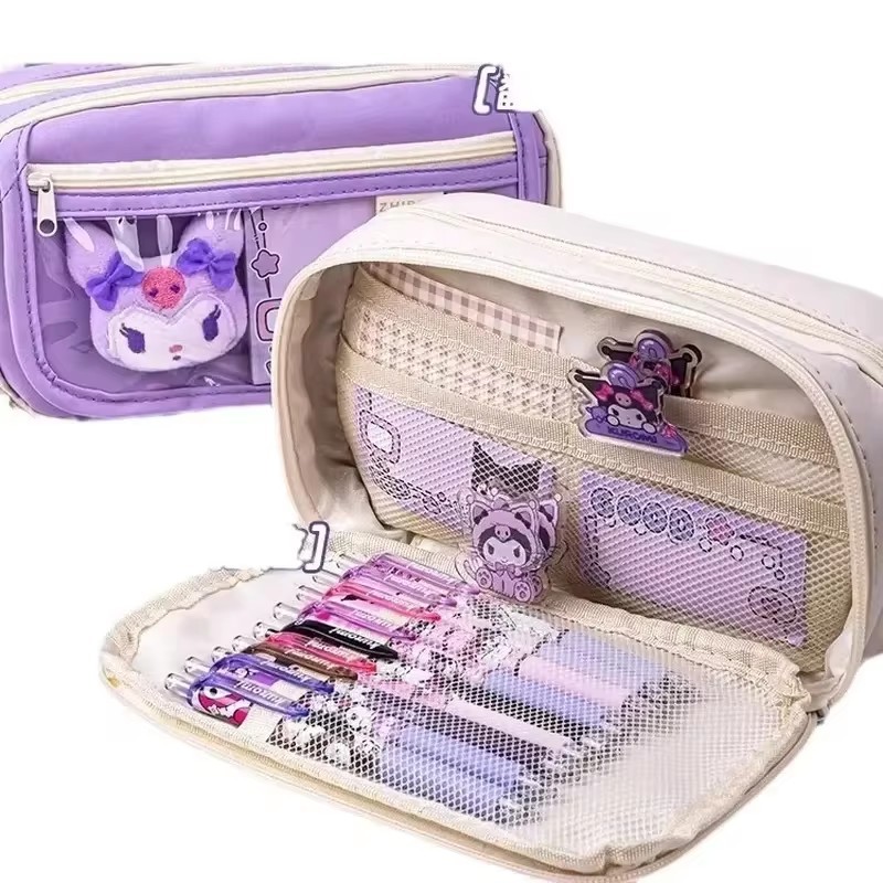 MINISO Lindo Estuche Kuromi de Gran Capacidad para Lápices, Bonito Estuche con Cremallera para Niñas, Juego Completo de Útiles Escolares