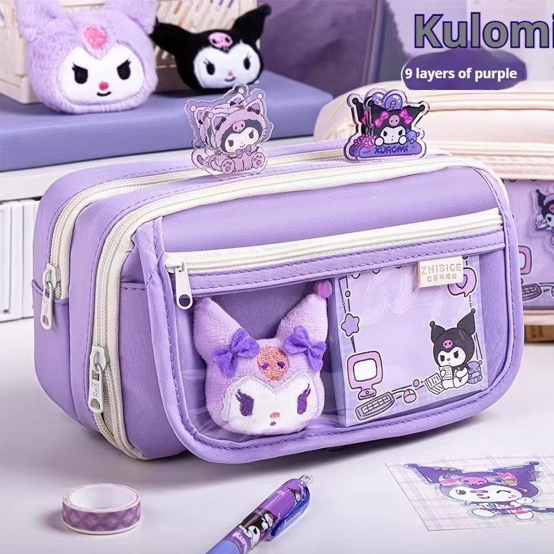 MINISO Lindo Estuche Kuromi de Gran Capacidad para Lápices, Bonito Estuche con Cremallera para Niñas, Juego Completo de Útiles Escolares