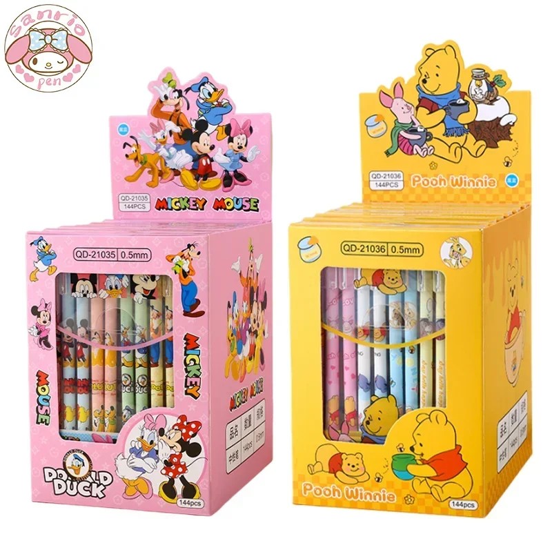 Bolígrafo de gel Disney de 12 piezas con forma de Mickey y Minnie, de 0,5 mm, color negro, para material de oficina y papelería para estudiantes.