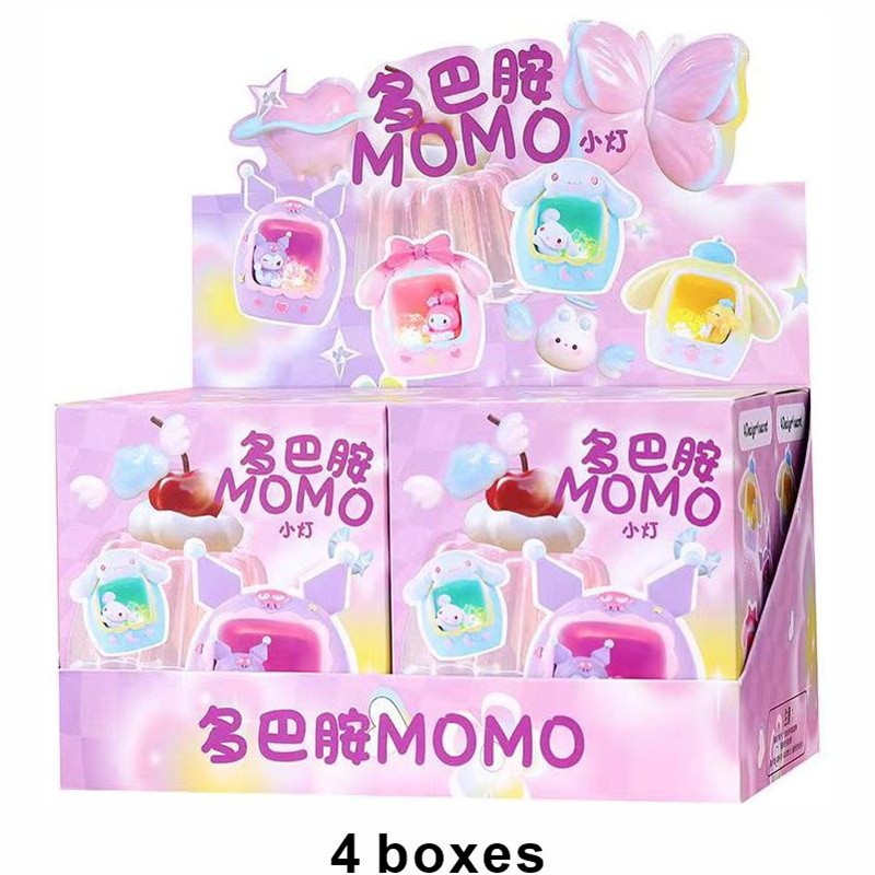 Caja ciega original MINISO Kuromi Melody de dibujos animados, luz nocturna de luna, decoración, adornos, juguetes, regalo para niñas, regalos de cumpleaños para niños.