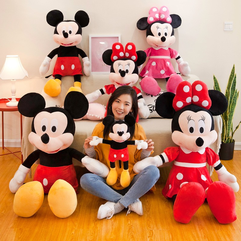 Peluche de Mickey Mouse de Disney de 35 cm, diseño kawaii de Mickey y Minnie, ideal como regalo de cumpleaños o como decoración para niños.