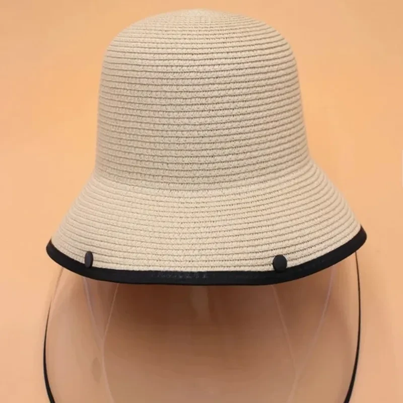 Sombrero de paja con ribete y protector facial desmontable