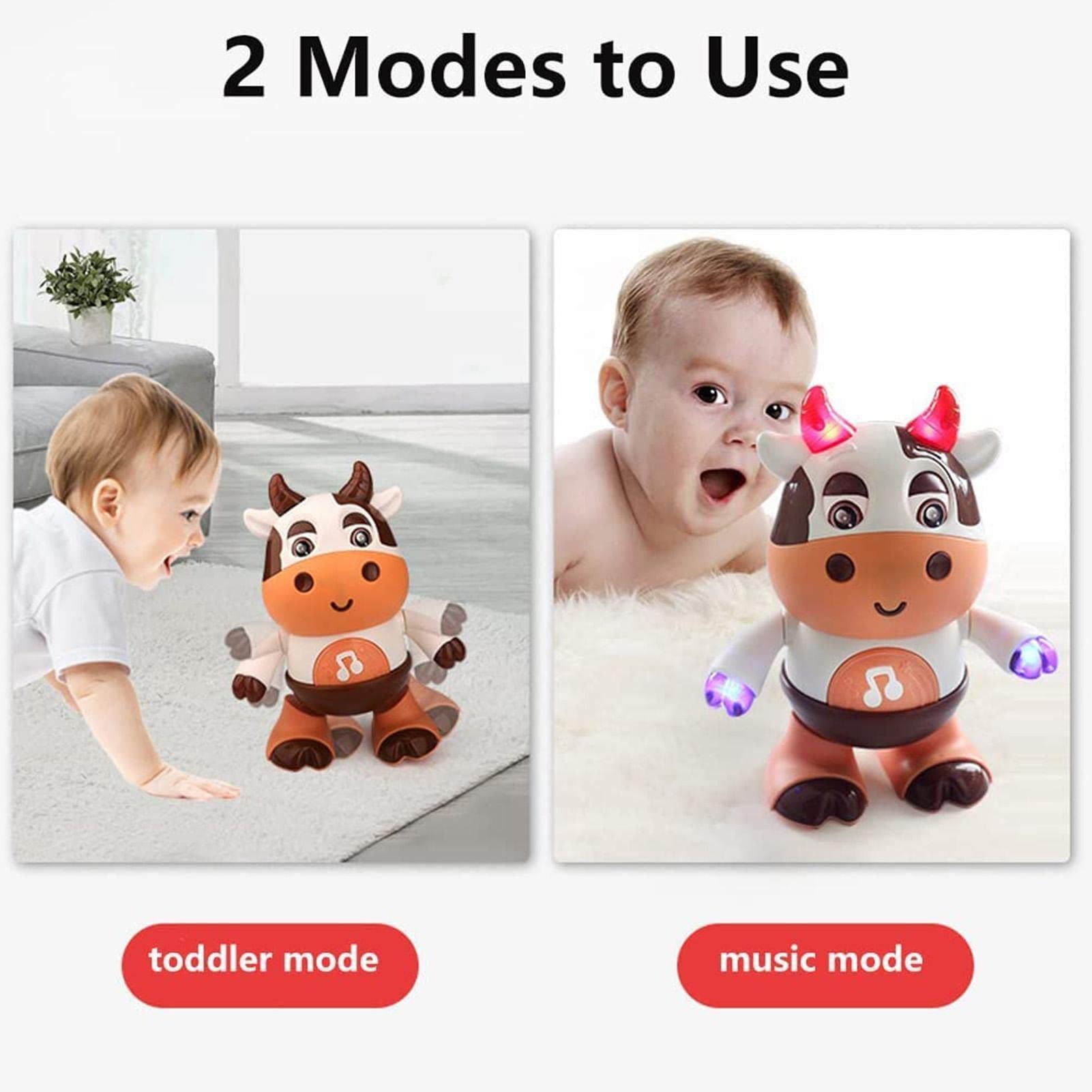 Juguete electrónico de mascota con forma de vaca de dibujos animados para bebé: juguete educativo interactivo con luces, música y baile.