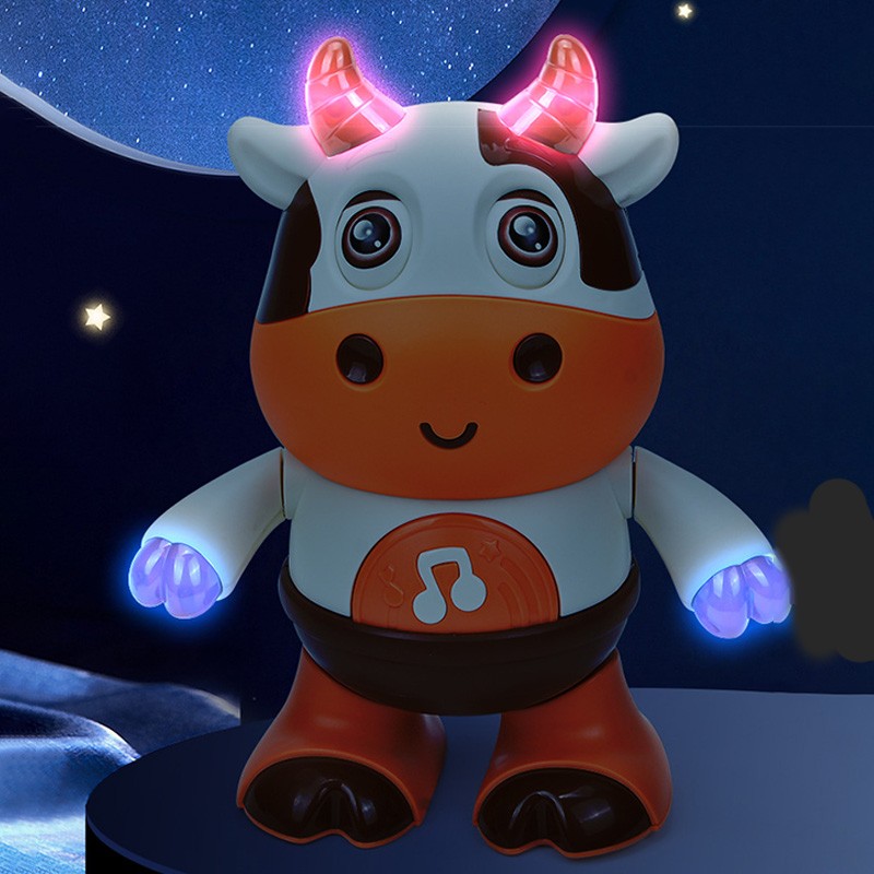 Juguete electrónico de mascota con forma de vaca de dibujos animados para bebé: juguete educativo interactivo con luces, música y baile.