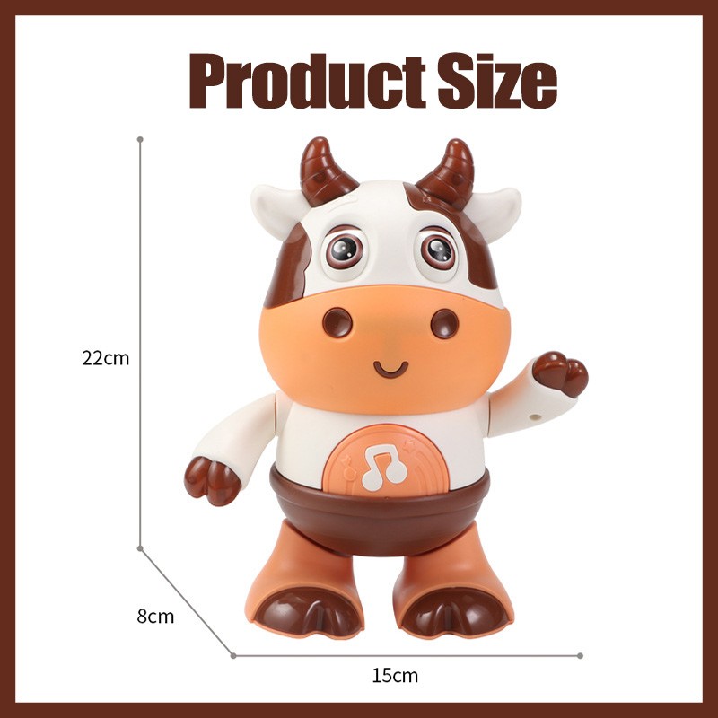 Juguete electrónico de mascota con forma de vaca de dibujos animados para bebé: juguete educativo interactivo con luces, música y baile.