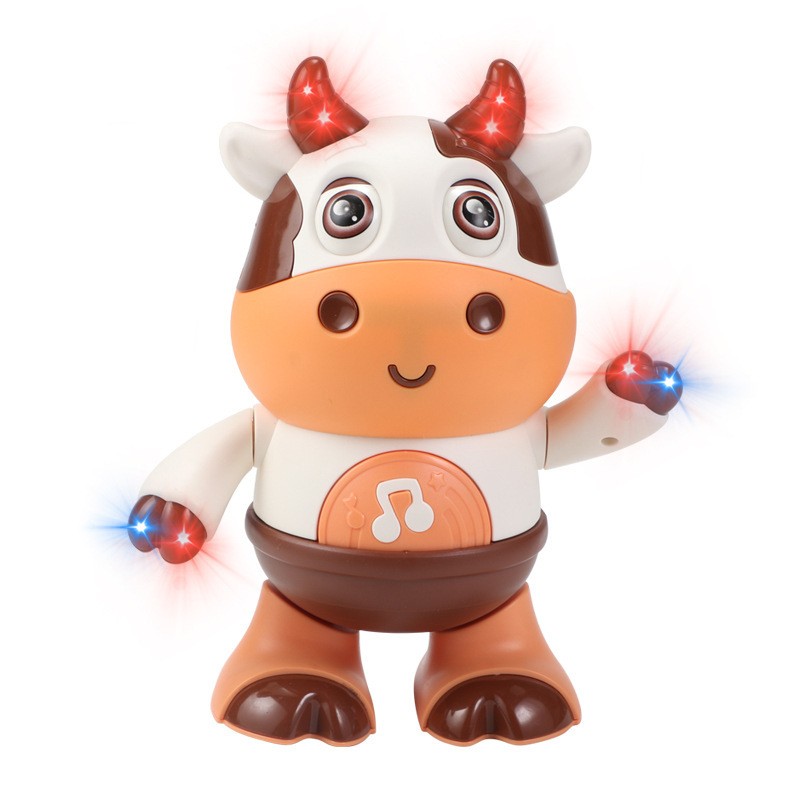 Juguete electrónico de mascota con forma de vaca de dibujos animados para bebé: juguete educativo interactivo con luces, música y baile.