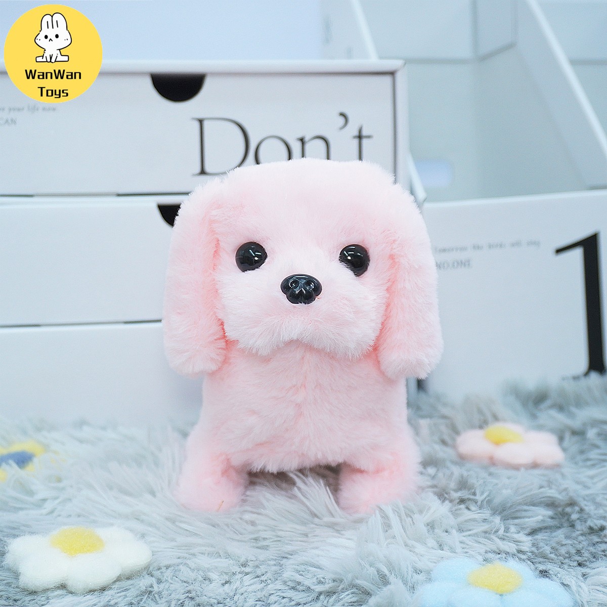 Lindo juguete eléctrico para mascotas de color sólido para perros grandes: compañero que corre, ladra y asiente para niños.