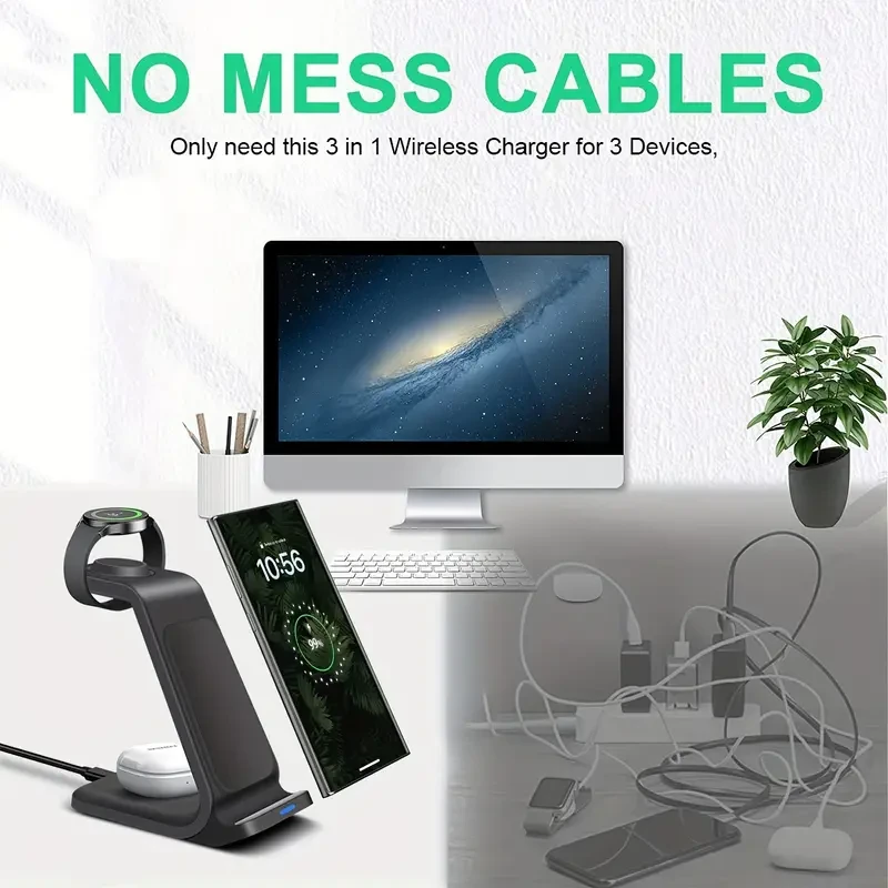 Estación de carga inalámbrica para Samsung, cargador portátil de viaje 3 en 1