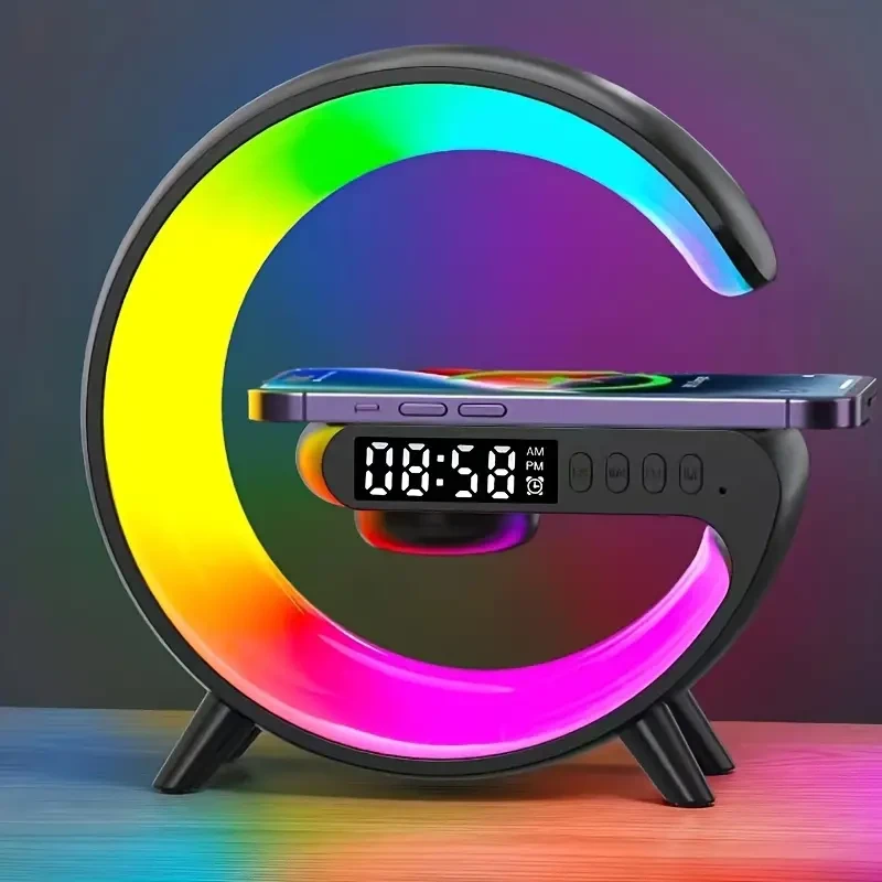Luz RGB inteligente vibrante Big G - [Altavoz de carga inalámbrica y luz nocturna - Adorno de escritorio 3 en 1]