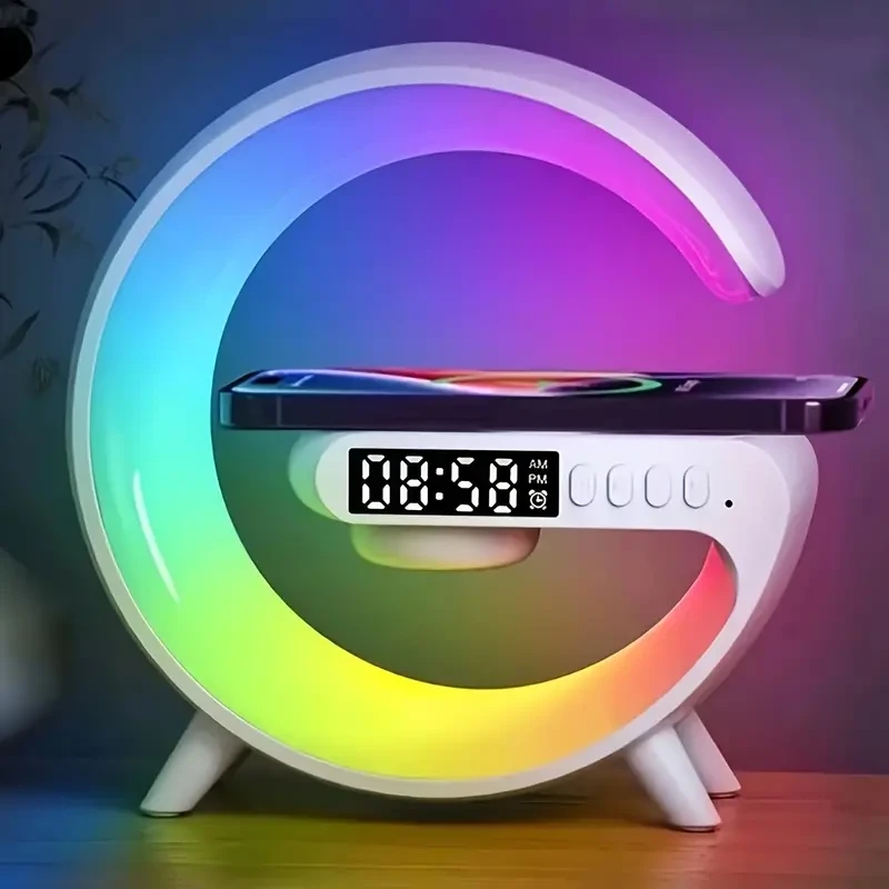 Luz RGB inteligente vibrante Big G - [Altavoz de carga inalámbrica y luz nocturna - Adorno de escritorio 3 en 1]