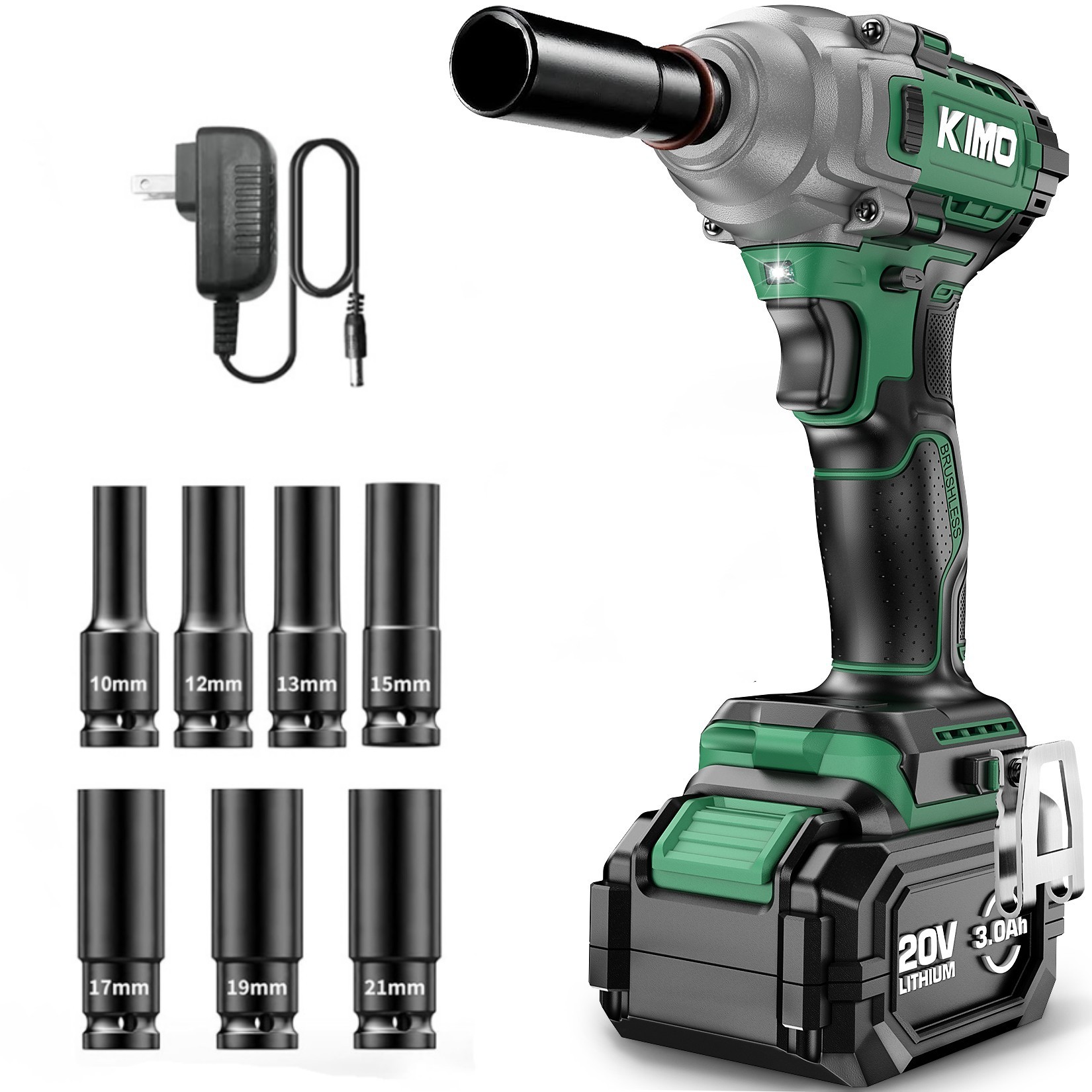 Llave de impacto inalámbrica, 3000 RPM y torque máximo de 350 ft-lbs (475 N.m), pistola de impacto de 1/2" con batería de iones de litio de 3.0 Ah, 7 dados de impacto, destornillador de impacto de 1/2"