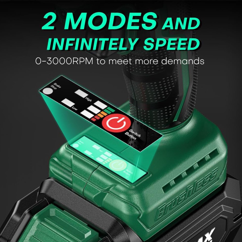 Llave de impacto inalámbrica de 1/2", tope de freno premium, 3000 RPM y torque máximo de 350 ft-lbs (475 Nm), 7 dados y barra de extensión de 3 pulgadas, pistola de impacto de 1/2"