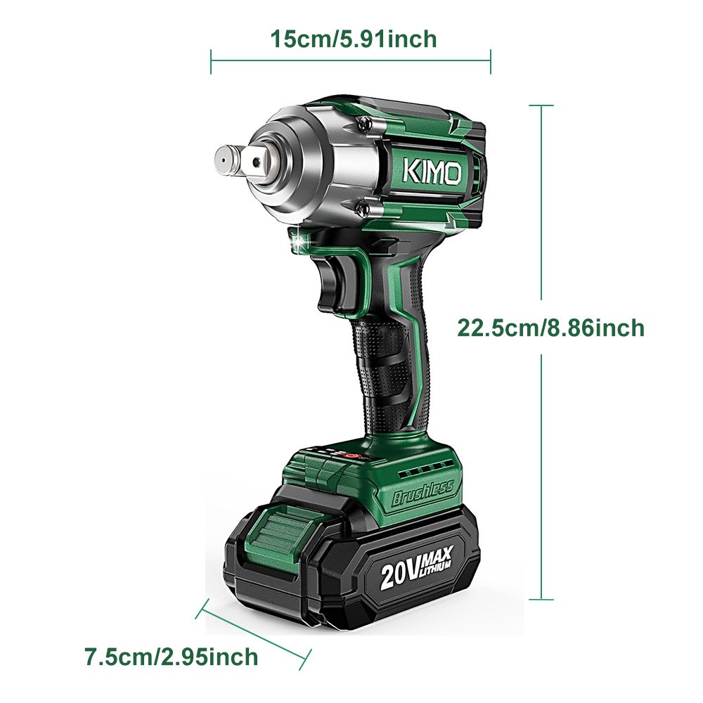 Llave de impacto inalámbrica de 1/2", tope de freno premium, 3000 RPM y torque máximo de 350 ft-lbs (475 Nm), 7 dados y barra de extensión de 3 pulgadas, pistola de impacto de 1/2"